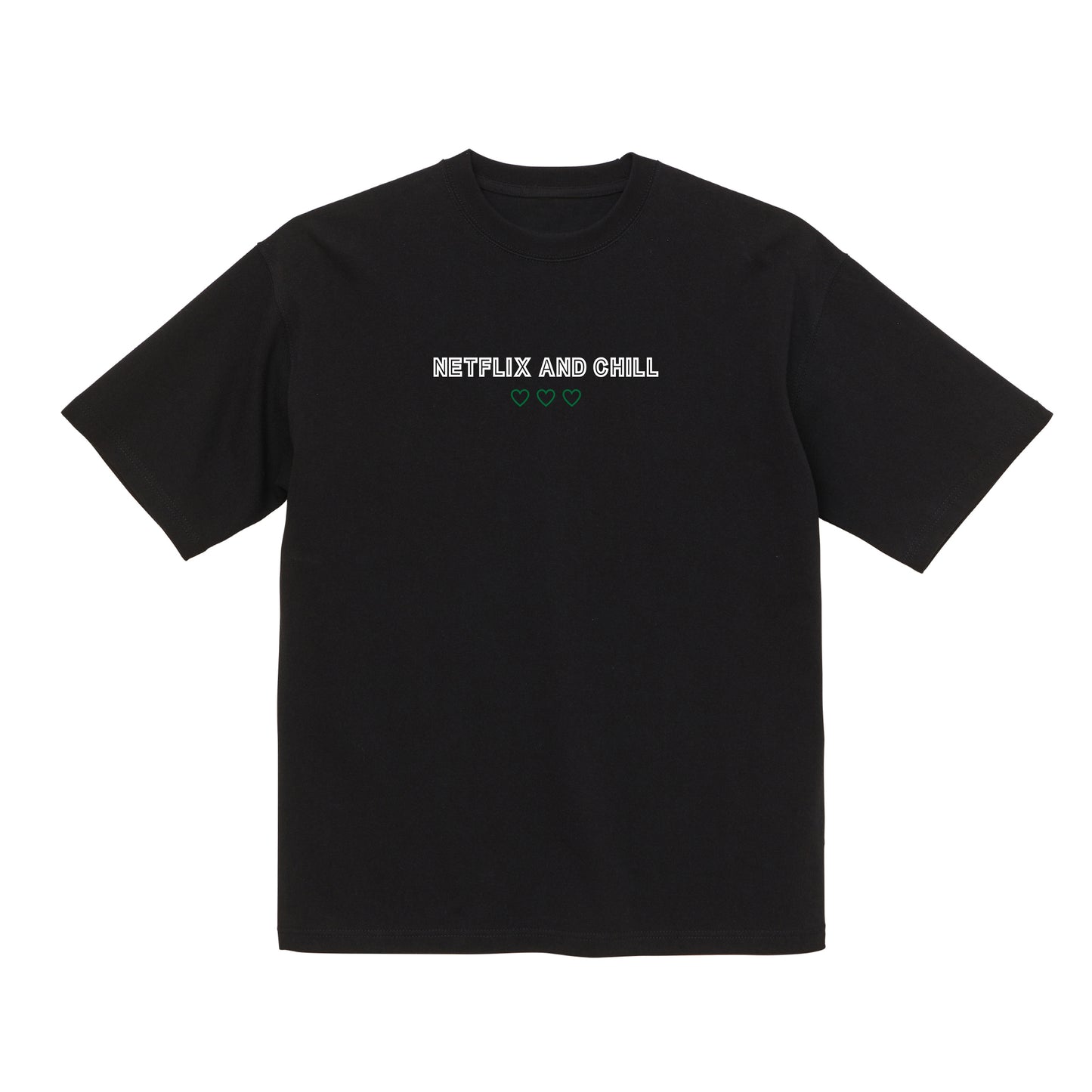刺繍Tシャツ BLACK (NETFLIX AND CHILL three hearts)