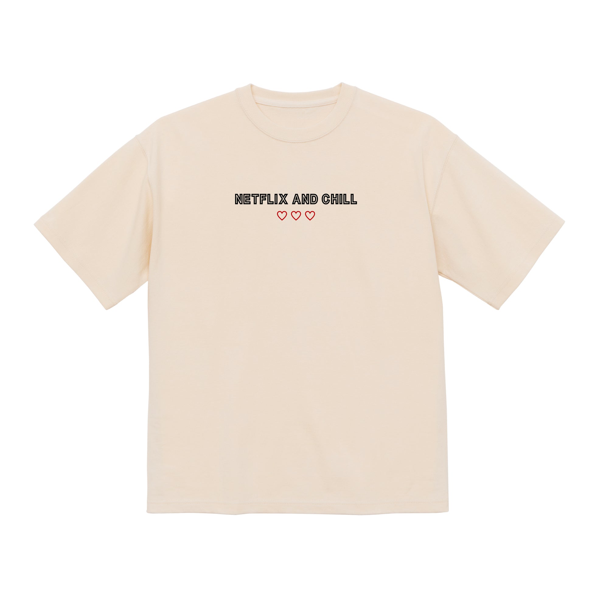 刺繍Tシャツ VINTAGE NATURAL  (NETFLIX AND CHILL three hearts)