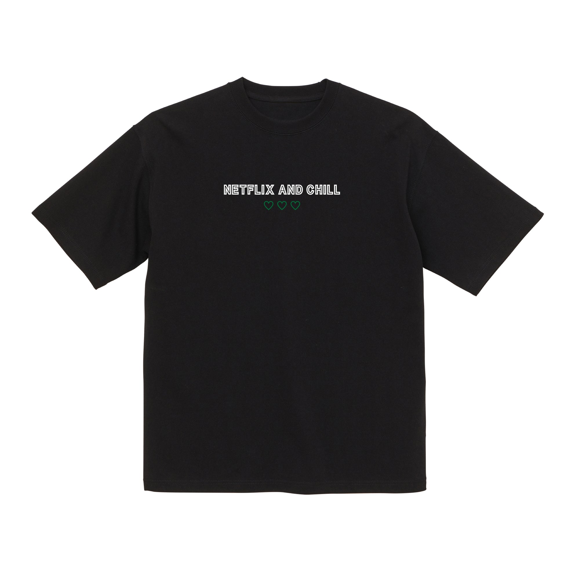 刺繍Tシャツ BLACK (NETFLIX AND CHILL three hearts)